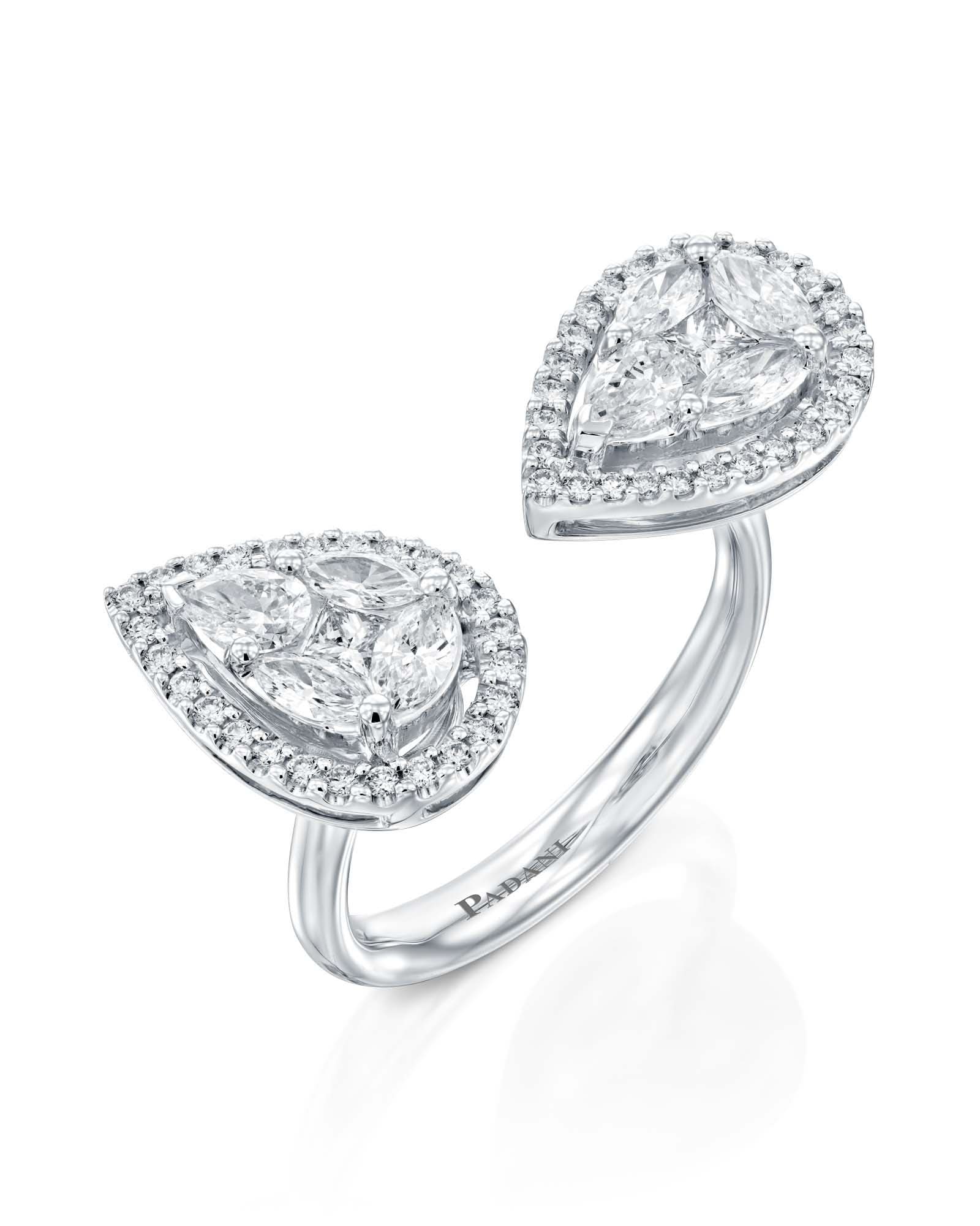 טבעת פתוחה עם יהלומי טיפה בצוות